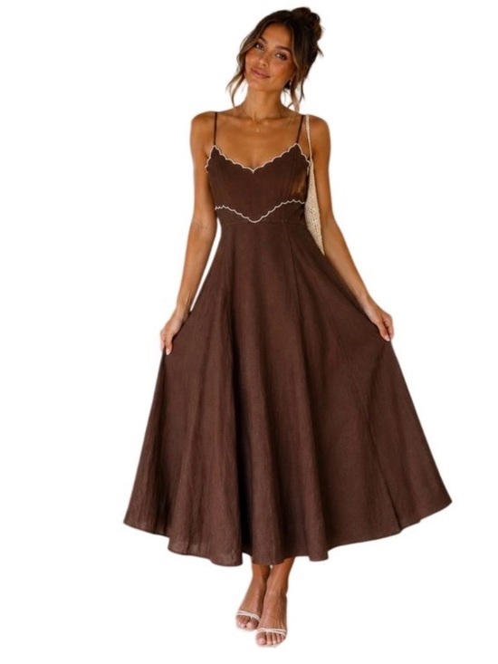 Caroline Constas Dresses & Skirts - Caroline Constas Brown Scalloped Midi Dress